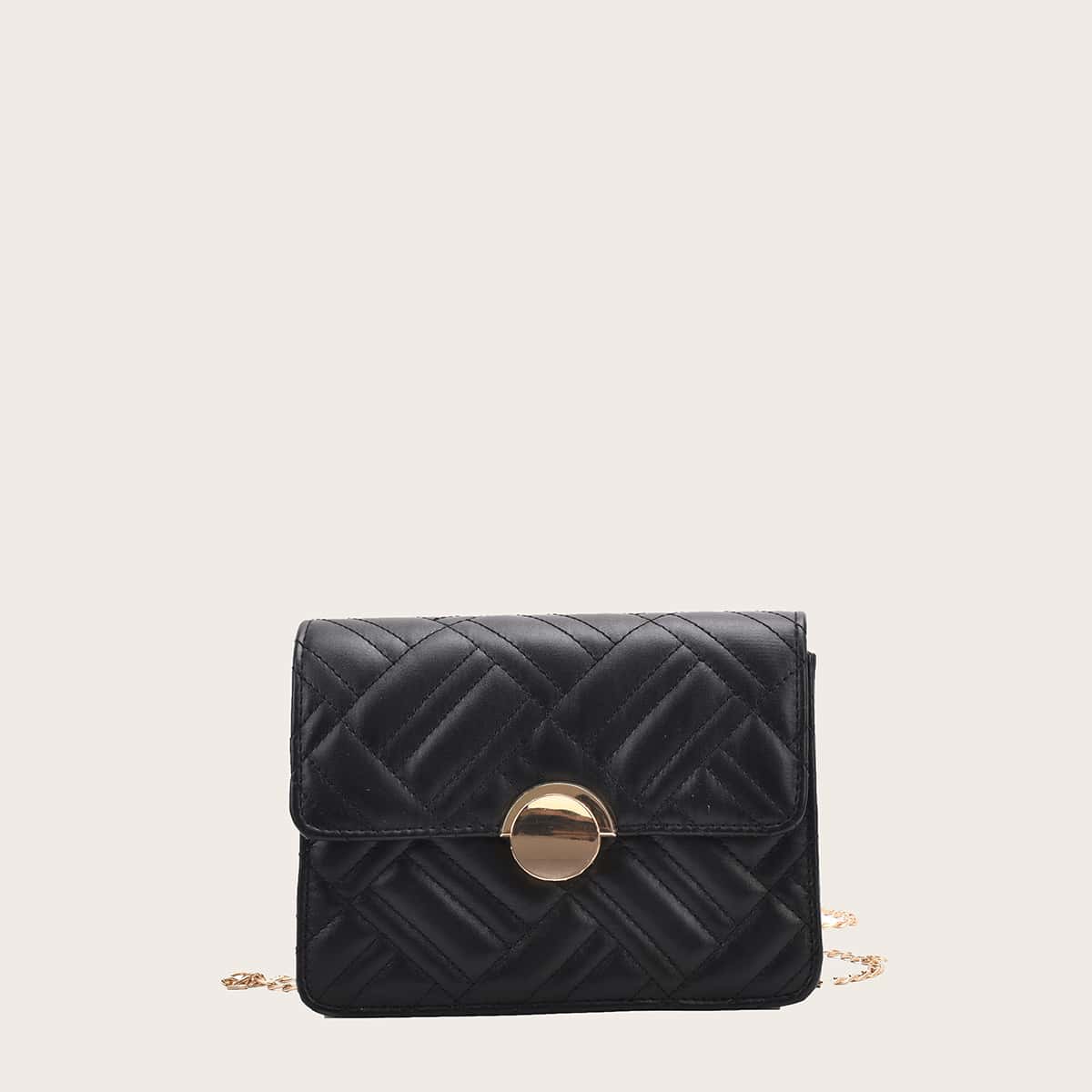 

Quilted Chain Crossbody Bag, Black
