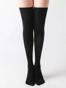素色過膝襪 - 黑色 - 查看 3