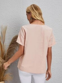 Blusa con estampado de dibujos animados con diseño de botón - Rosa Pálido - Ver 2