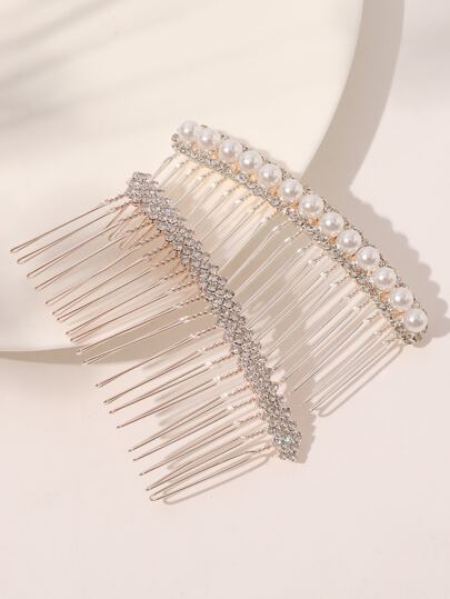 2pcs Rhinestone Decor Hair Comb Elegant Tiaras Combs For Hair Side Comb, Wedding, Bridesmaids Gifts, Hair Accessories, Head Accessories, Hair Accessories For Women, Bridal Hair Accessory, Mother's Day