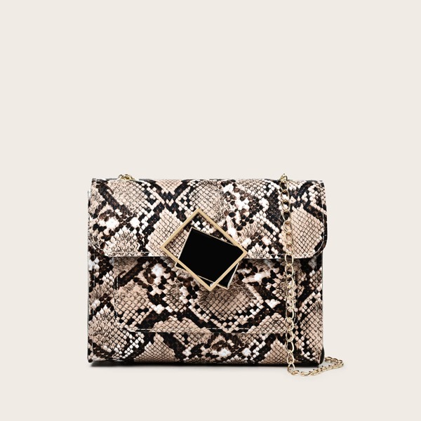 

Geometric Decor Snakeskin Print Crossbody Bag, Multicolor
