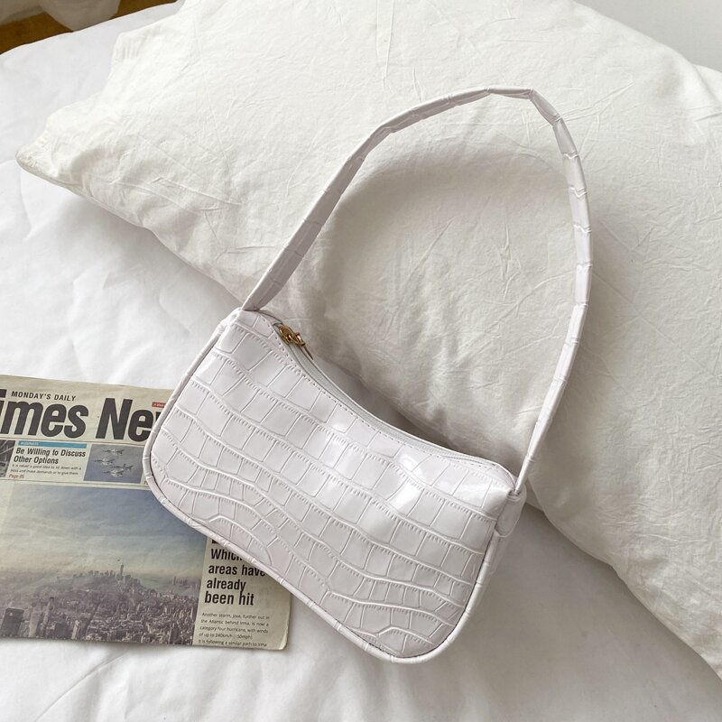 

Croc Embossed Baguette Bag, White