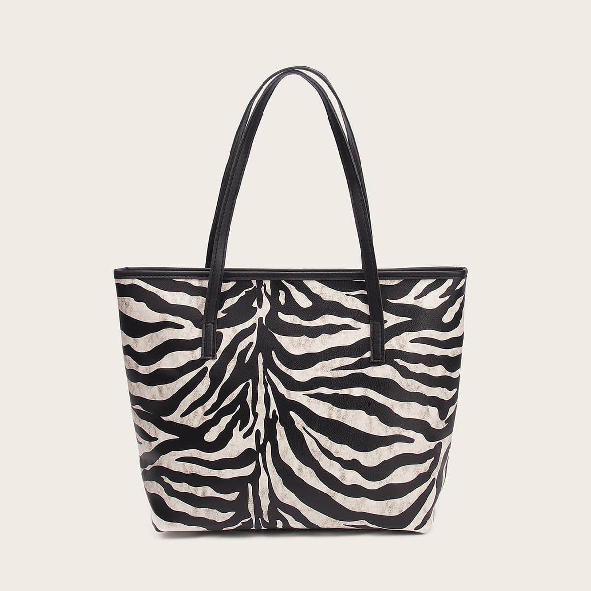 

Zebra Striped Tote Bag, Black and white