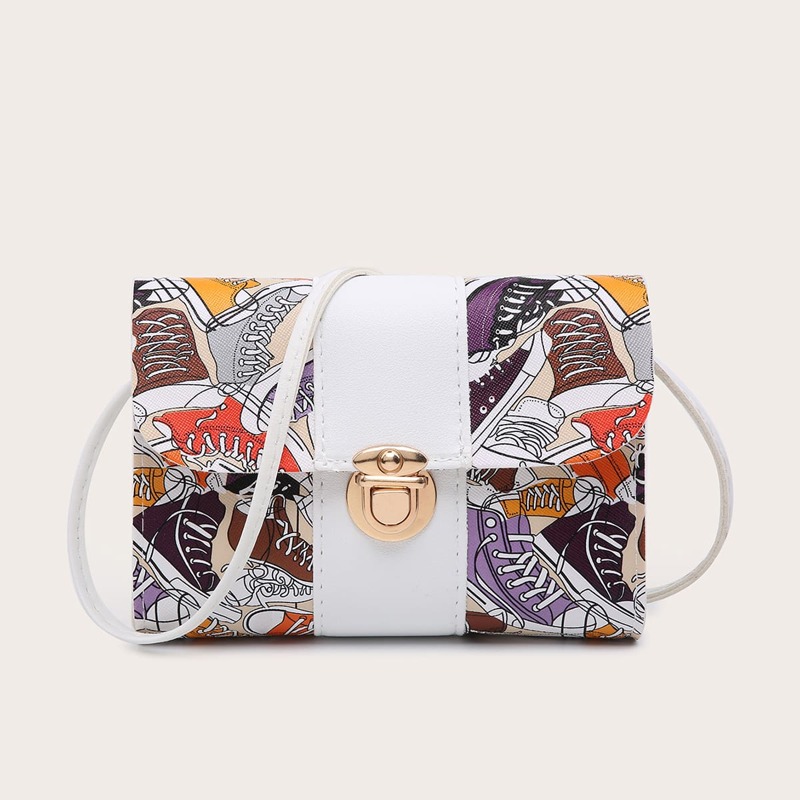 

Sneakers Pattern Push Lock Crossbody Bag, Multicolor