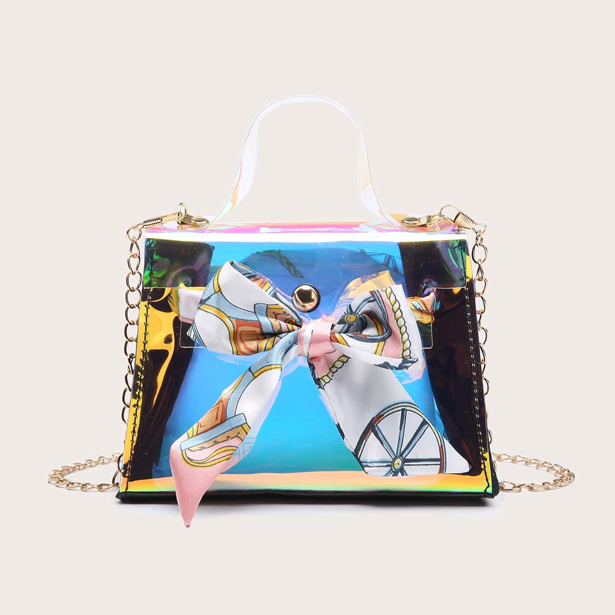 Bow Knot Holographic Satchel Bag, Multicolor