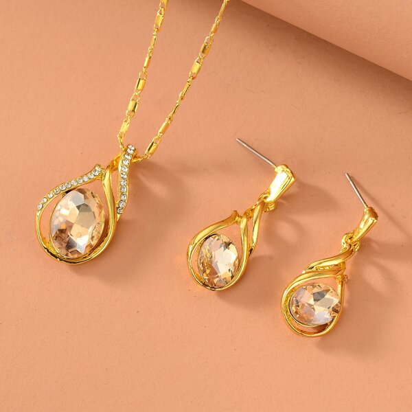 

Rhinestone Charm Necklace & Earrings, Gold