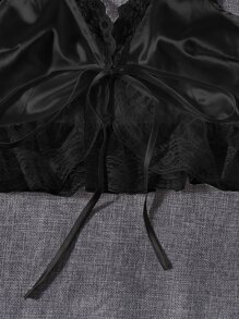 Lace Trim Satin Cami Top - Black - View 3