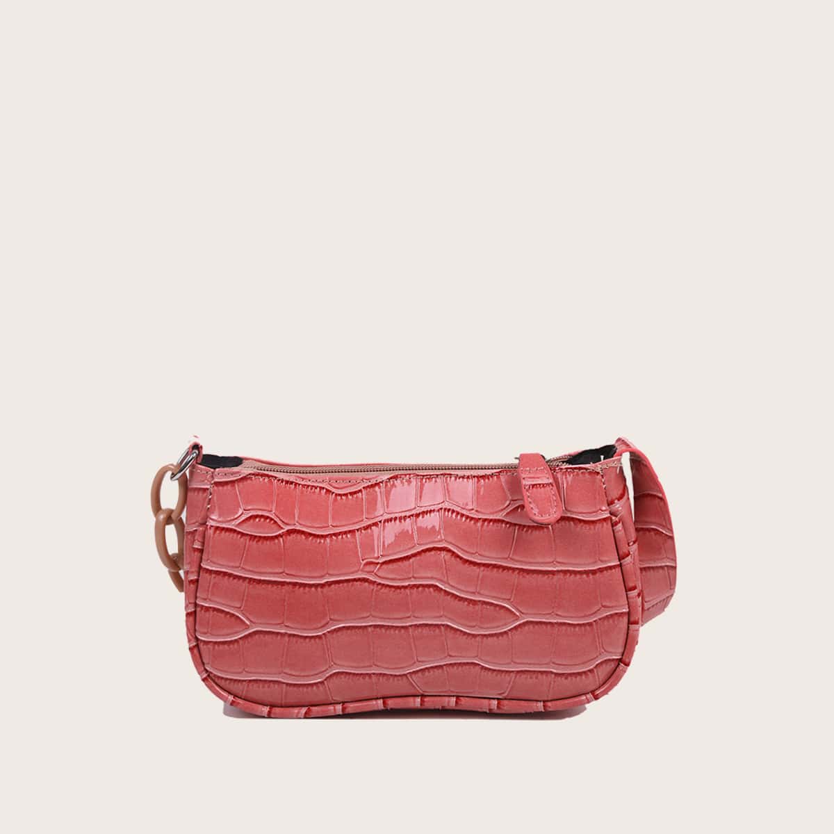 

Croc Embossed Baguette Bag, Watermelon pink