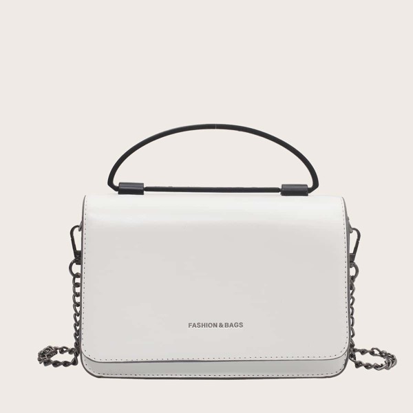 

Letter Embossed Flap Satchel Bag, White