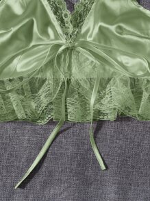 Lace Trim Satin Cami Top - Lime Green - View 3