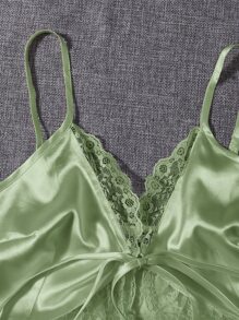 Lace Trim Satin Cami Top - Lime Green - View 4
