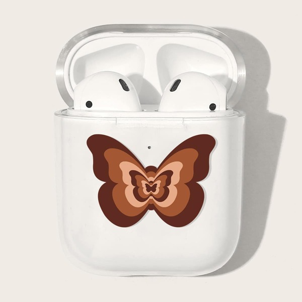 

Butterfly Print Clear Case For Airpods, Brown