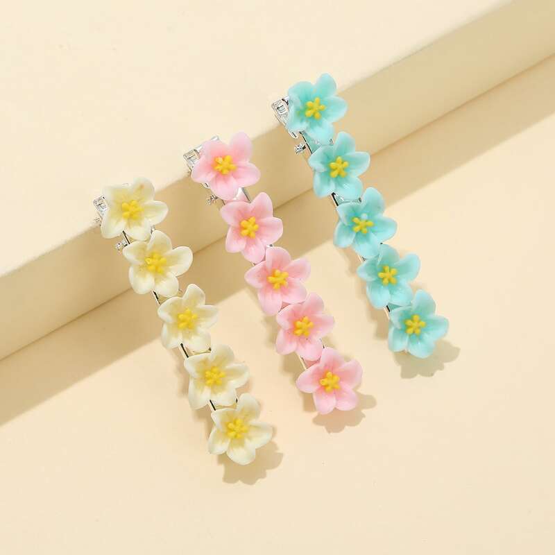 

3pcs Flower Decor Hair Clip, Multicolor