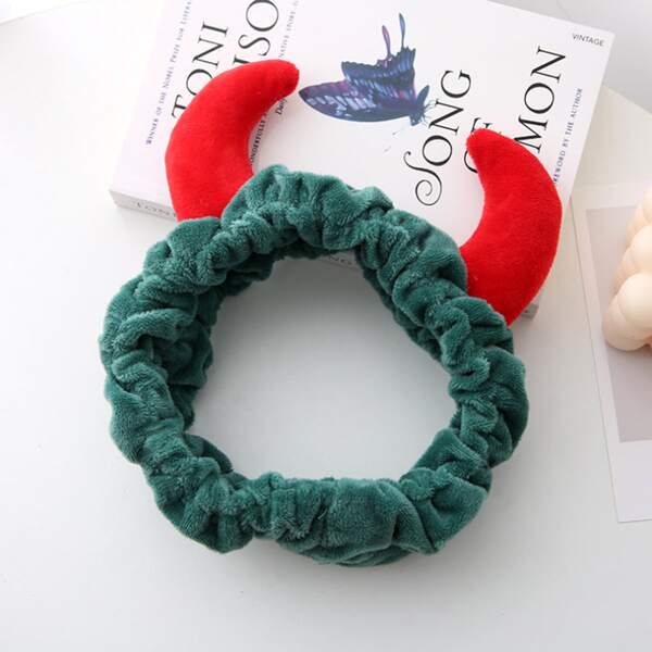 

1pc Demon Horn Bath Headband, Green