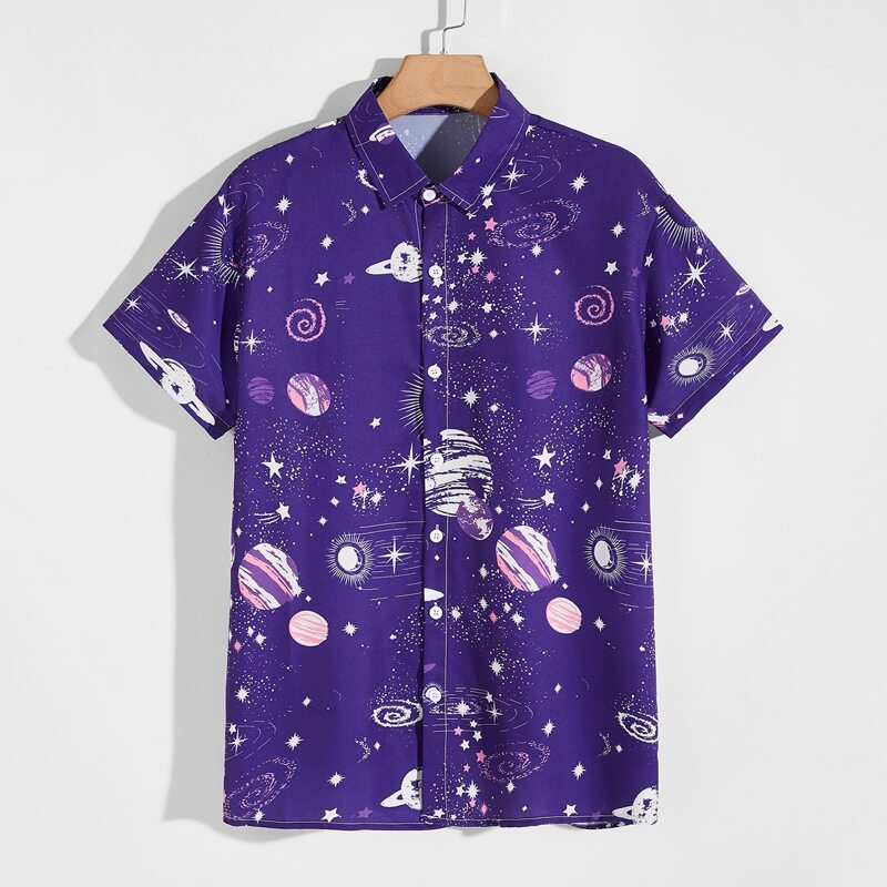 

Guys Galaxy Print Shirt, Purple