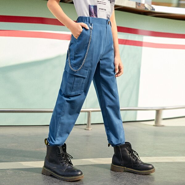 

Boys Flap Pocket Chain Detail Cargo Pants, Blue