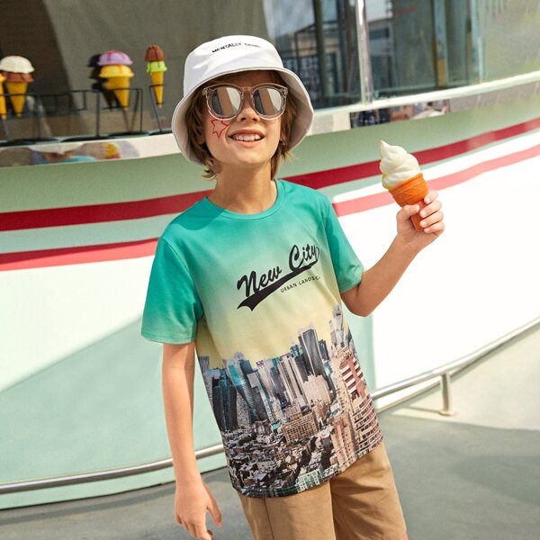 

Boys Letter Graphic Ombre Tee, Multicolor