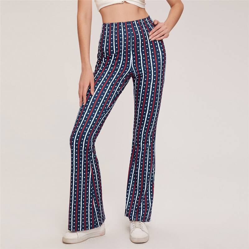 

Heart & Star Print Flare Leg Pants, Multicolor