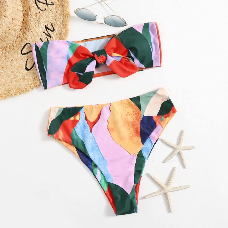 

Colorblock Knot Front Bikini Swimsuit, Multicolor