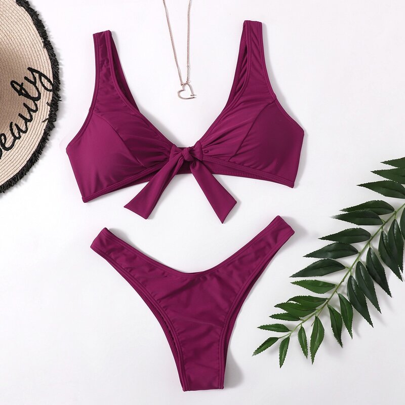 

Solid Knot Bikini Swimsuit, Burgundy