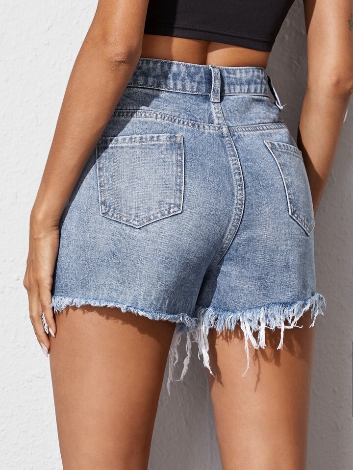パンツ Vetements ripped-detailed denim shorts VETEMENTS - Destroyed Wide-Leg Distressed Denim Shorts