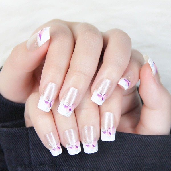 

24pcs Butterfly Pattern Fake Nail & 1sheet Tape & 1pc Nail File, Multicolor