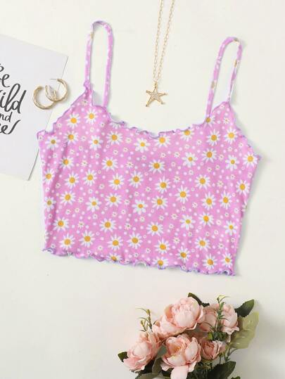 SHEIN Укороченный топ на бретелях с цветочным рисунком Lettuce Edge Daisy