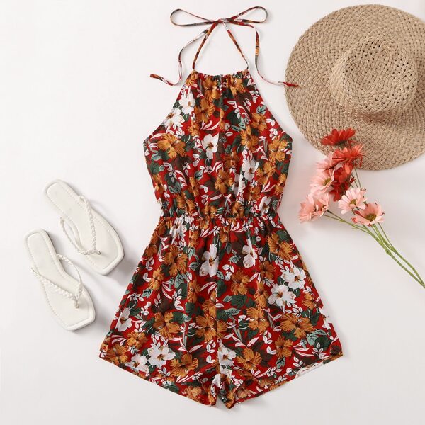 

Allover Floral Halter Romper, Multicolor