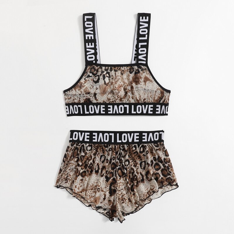 

Leopard Letter Tape Lingerie Set, Multicolor