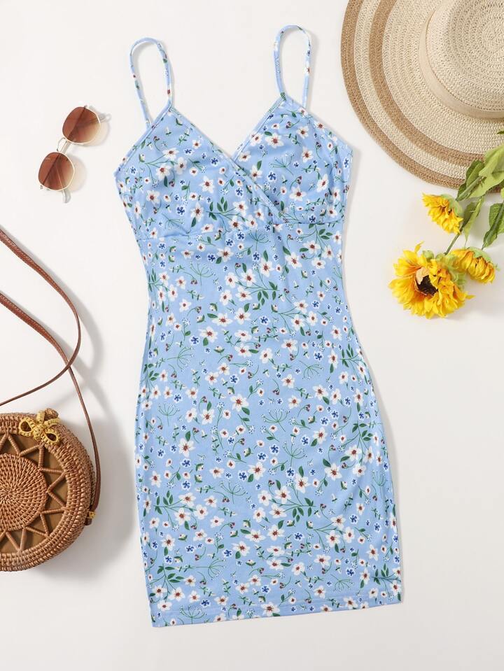 bodycon rose gold dress Blue Floral Ditsy Cap Sleeve Side Slit Maternity Midi Dress – PinkBlush main image 0