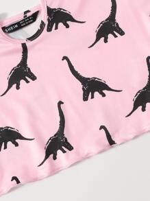 SHEIN EZwear Notch Neck Lettuce Edge Dinosaur Print Tank Top - Baby Pink - View 5