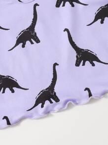 SHEIN EZwear Notch Neck Lettuce Edge Dinosaur Print Tank Top - Lilac Purple - View 5