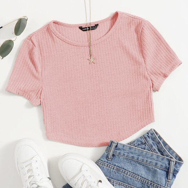 

Solid Rib-knit Tee, Baby pink