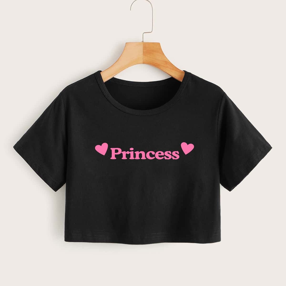 

Letter Heart Graphic Crop Tee, Black