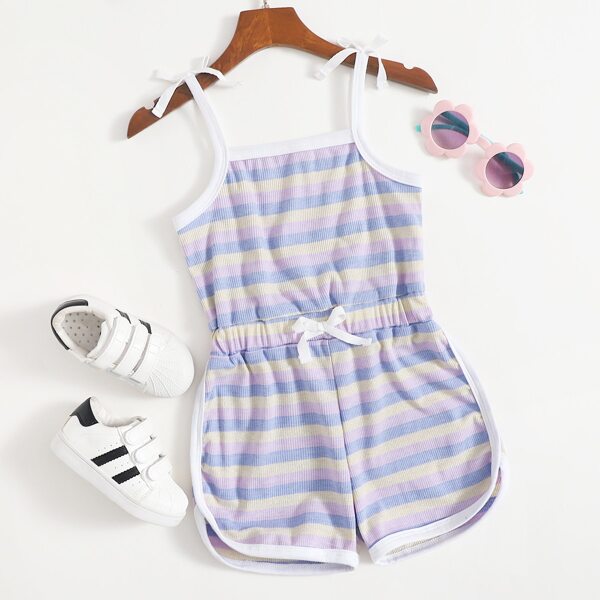 

Toddler Girls Striped Knot Shoulder Cami Romper, Multicolor