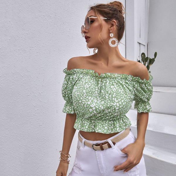 

Bardot Ruffle Hem Crop Blouse, Mint green