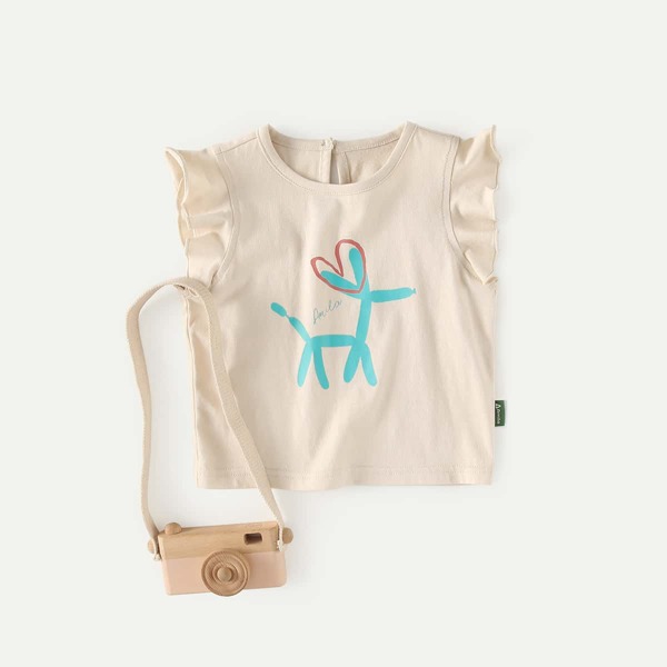 

Toddler Girls Cartoon Graphic Ruffle Tee, Apricot
