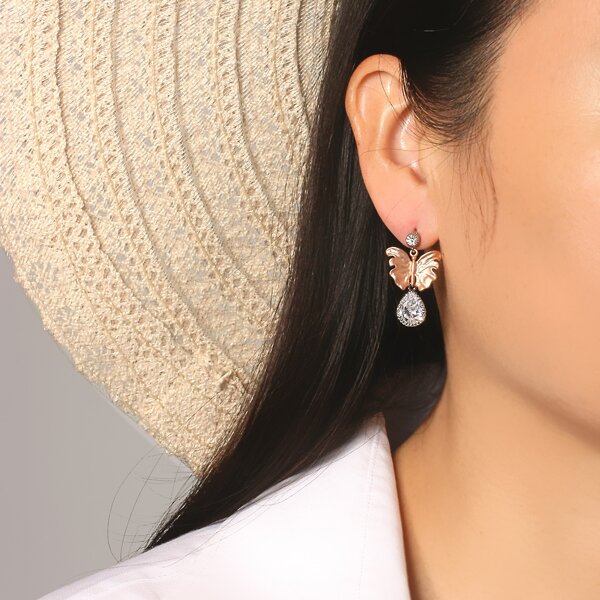 

Rhinestone Decor Butterfly Drop Earrings, Gold