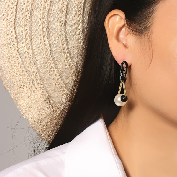 

Faux Pearl Drop Earrings, Black