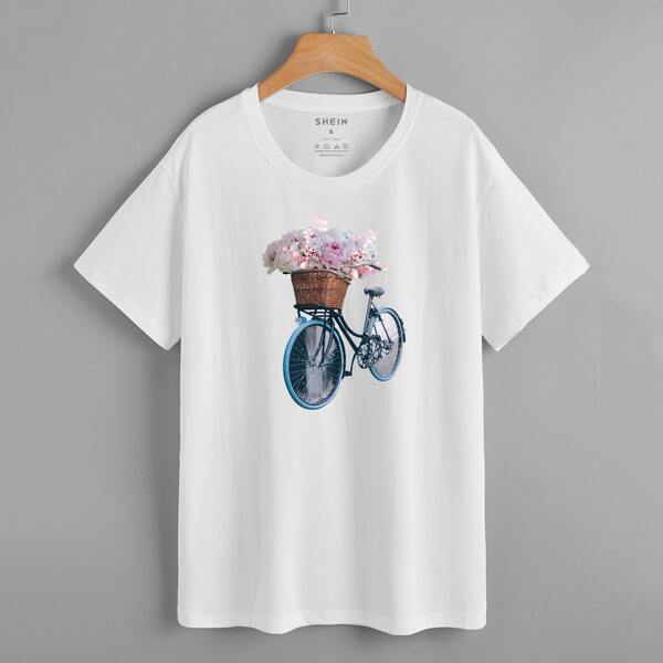

Bicycle And Flower Print Tee, White