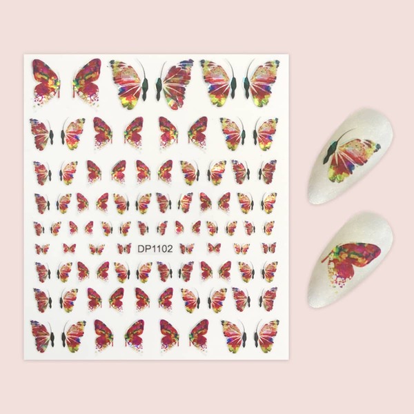 

1sheet Butterfly Pattern Laser Nail Art Sticker, Multicolor