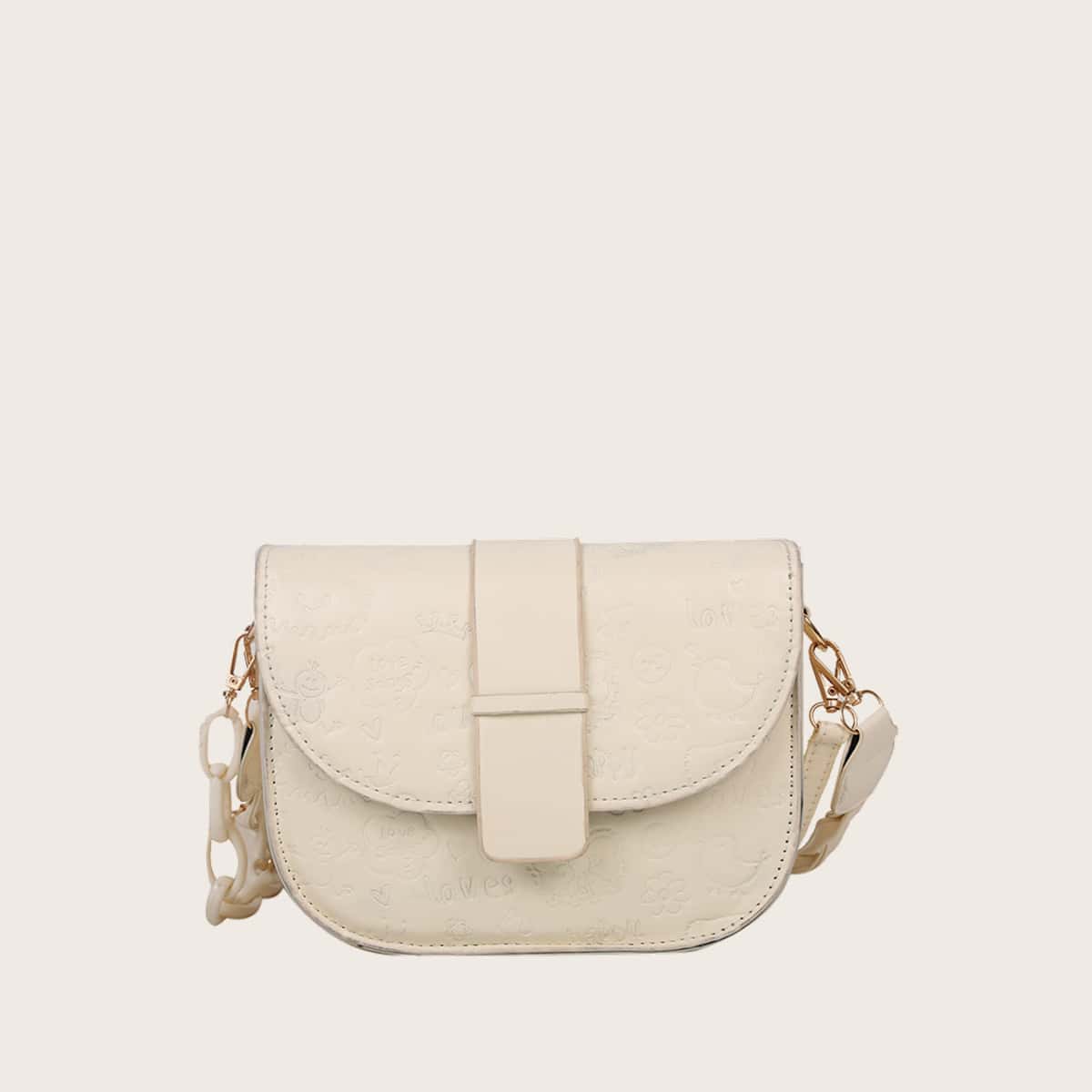 

Cartoon Embossed Shoulder Bag, Beige
