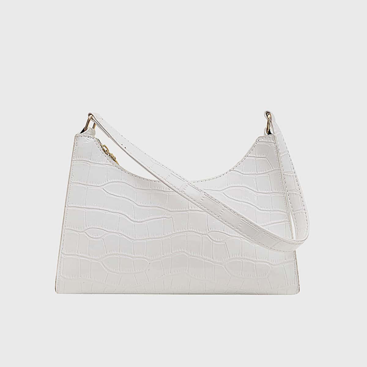 

Croc Embossed Baguette Bag, White