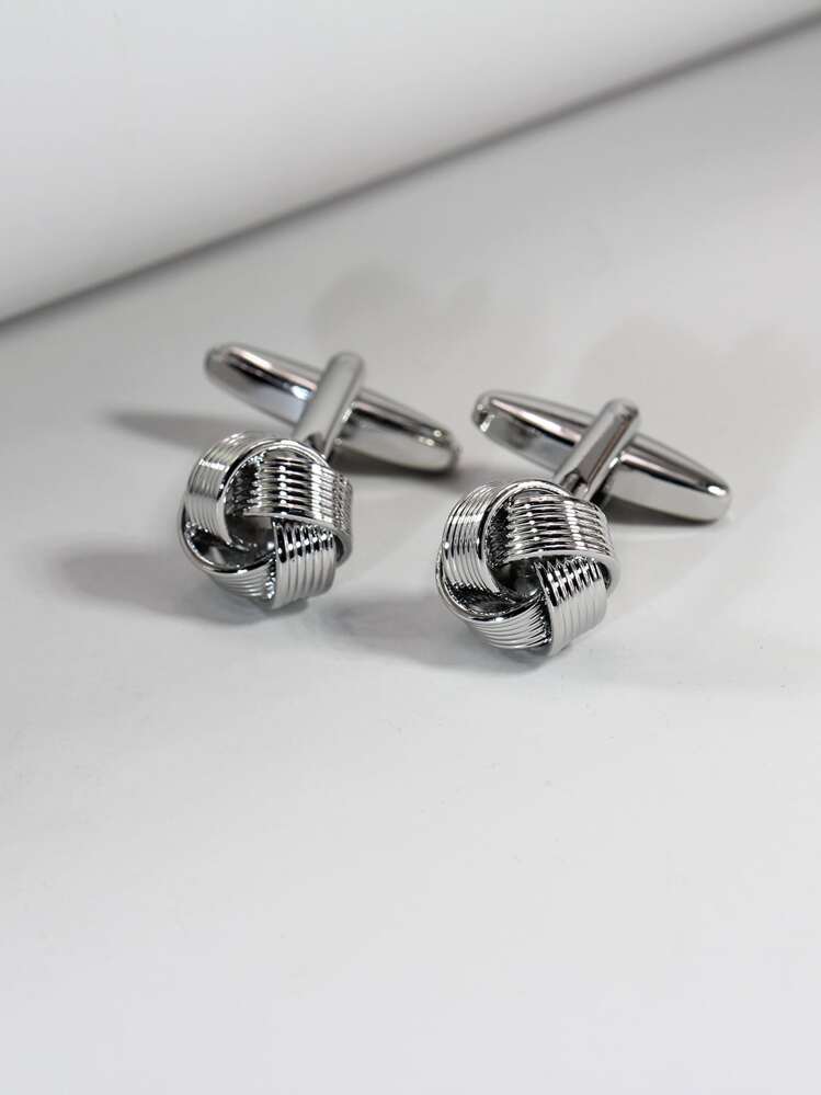 時尚流行男士扭轉設計袖扣銅質首飾禮物和時尚外觀 - 銀色 - 查看 1