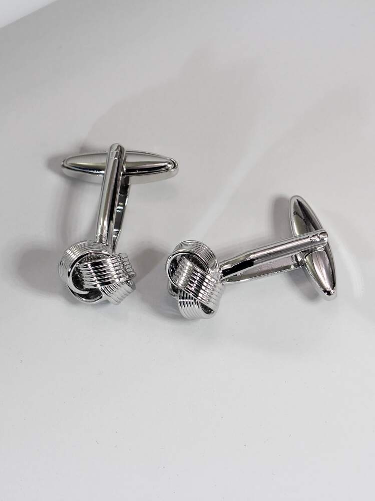 時尚流行男士扭轉設計袖扣銅質首飾禮物和時尚外觀 - 銀色 - 查看 2