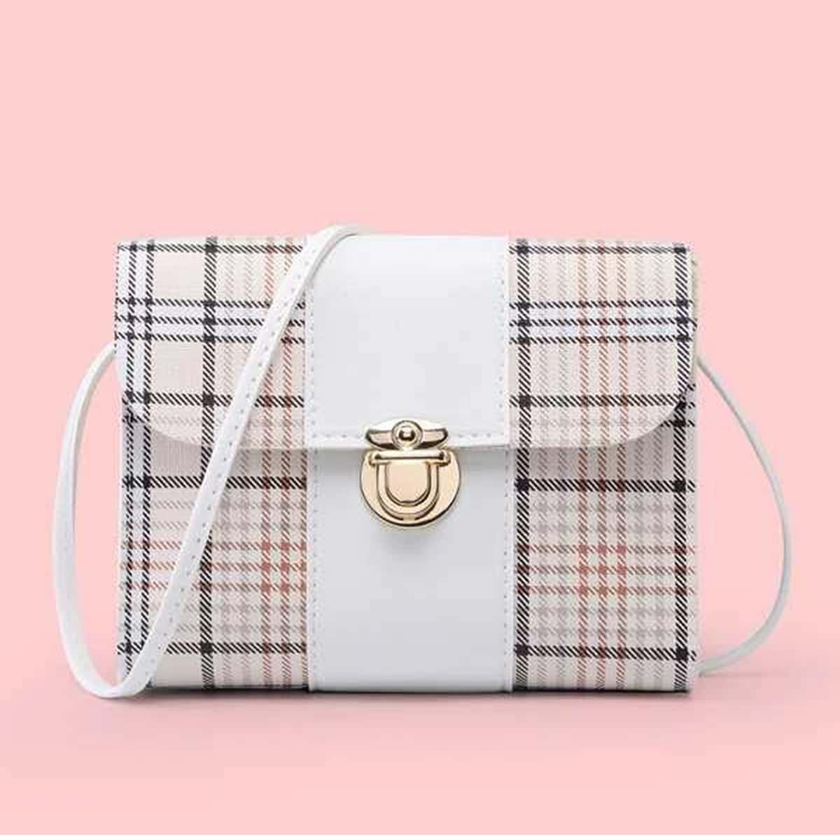 

Plaid Crossbody Bag, Beige