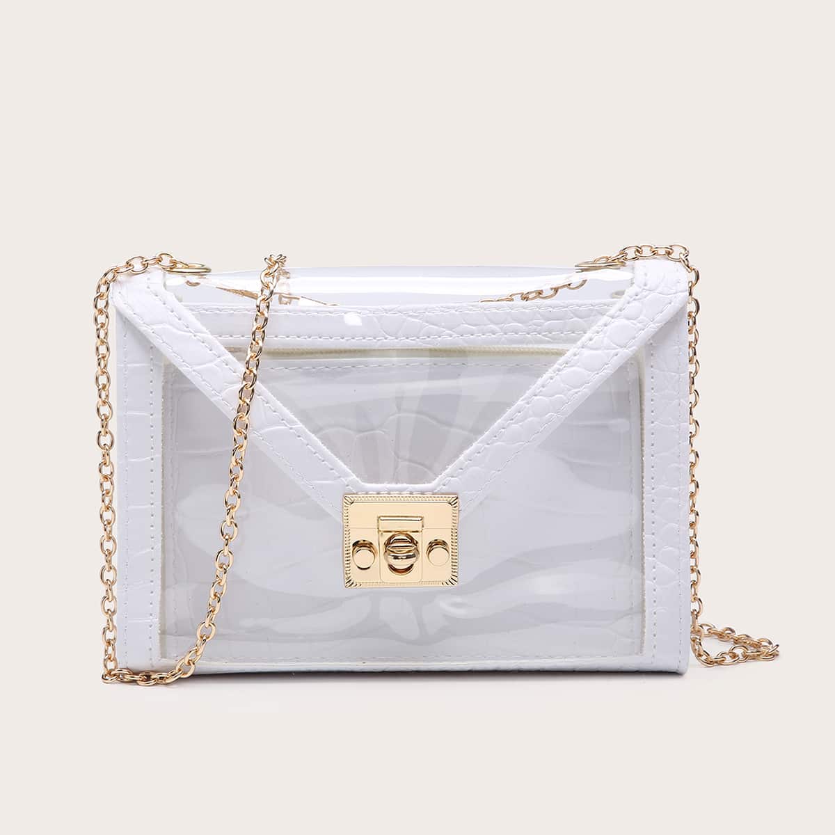 

Croc Embossed Clear Crossbody Bag, White