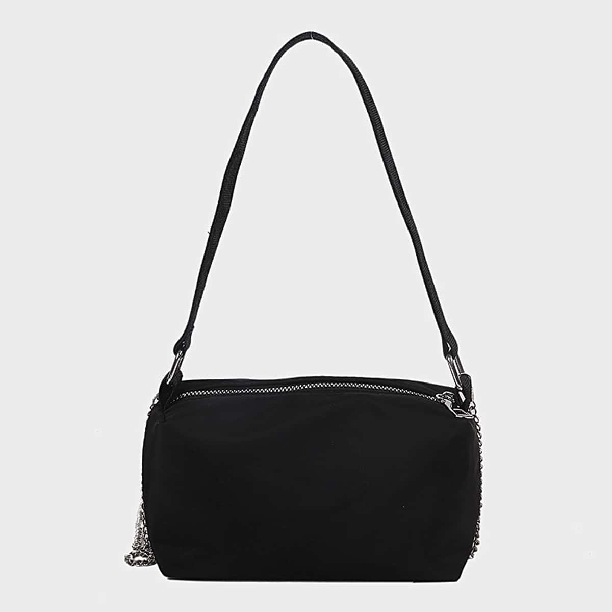 

Solid Chain Shoulder Bag, Black