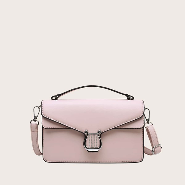 

Metal Lock Flap Satchel Bag, Pink
