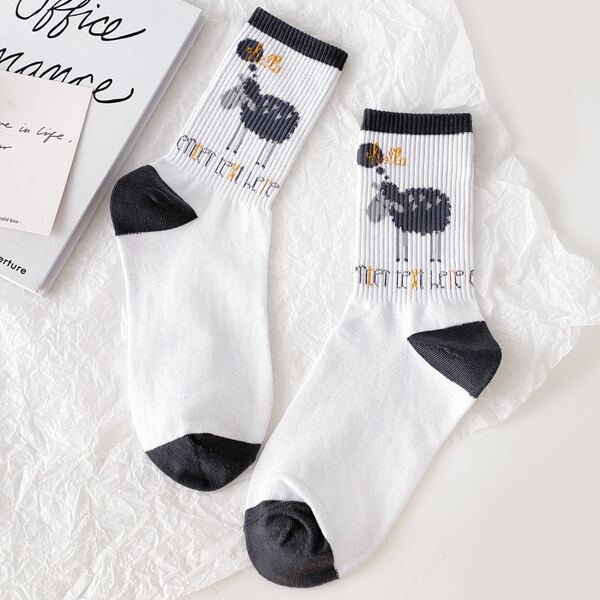 

Cartoon Graphic Socks, White
